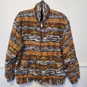 Vintage Fuda Intl Women's Jacket Size L Animal Print Bomber Style Jacket 80s/90s